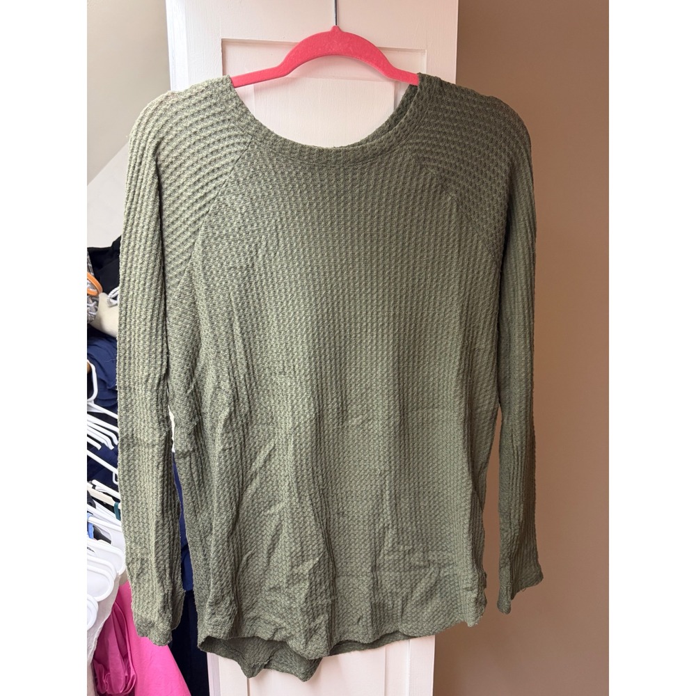 American Eagle Soft & Sexy Plush Waffle Knit Long Sleeve Top Olive Green Small